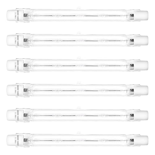 Halogen-Glühbirnen, T3 r7s Halogenbirne 118 mm 200 W, J-Typ T3-Glühbirne, Warmweiß 2700 K, doppelseitige Halogen-Glühbirnen für Arbeit, Sicherheit, Landschaftsbeleuchtung, Stehlampen (6er-Pack) von LedWekei