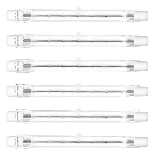 Halogen-Glühbirnen, T3 r7s Halogenbirne 118 mm 500 W, J-Typ T3-Glühbirne, Warmweiß 2700 K, doppelseitige Halogen-Glühbirnen für Arbeit, Sicherheit, Landschaftsbeleuchtung, Stehlampen (6er-Pack) von LedWekei