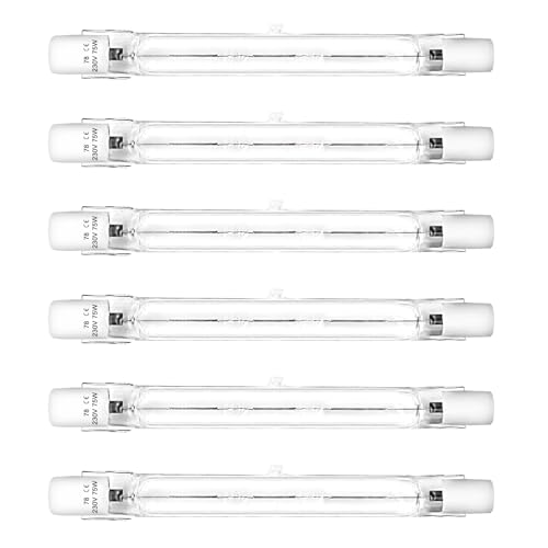 Halogen-Glühbirnen, T3 r7s Halogenbirne 78 mm 75 W, J-Typ T3-Glühbirne, Warmweiß 2700 K, doppelseitige Halogen-Glühbirnen für Arbeit, Sicherheit, Landschaftsbeleuchtung, Stehlampen (6er-Pack) von LedWekei
