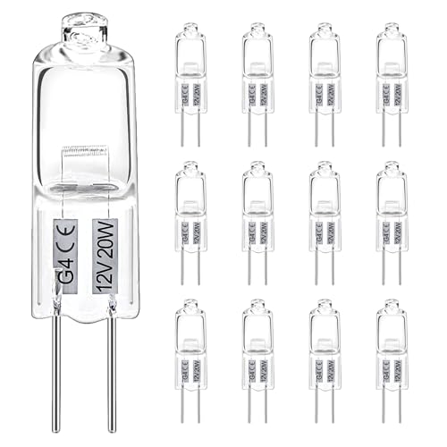 LedWekei G4-Halogenlampen, 12V, 20 W, 2-polige transparente Kapsellampe, dimmbare 2700 K warmweiße Glühbirnen (12er-Pack) von LedWekei