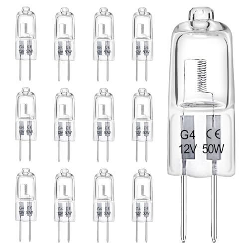LedWekei G4-Halogenlampen, 12V, 50 W, 2-polige transparente Kapsellampe, dimmbare 2700 K warmweiße Glühbirnen (12er-Pack) von LedWekei