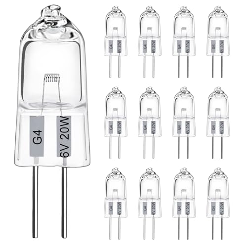 LedWekei G4-Halogenlampen, 6 V, 20 W, 2-polige transparente Kapsellampe, dimmbare 2700 K warmweiße Glühbirnen (12er-Pack) von LedWekei