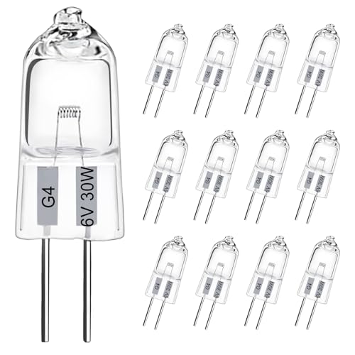 LedWekei G4-Halogenlampen, 6 V, 30 W, 2-polige transparente Kapsellampe, dimmbare 2700 K warmweiße Glühbirnen (12er-Pack) von LedWekei