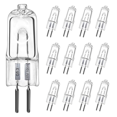 LedWekei G5,3-Halogenlampen, 220 V, 100 W, 2-polige transparente Kapsellampe, dimmbare 2700 K warmweiße Glühbirnen (12er-Pack) von LedWekei