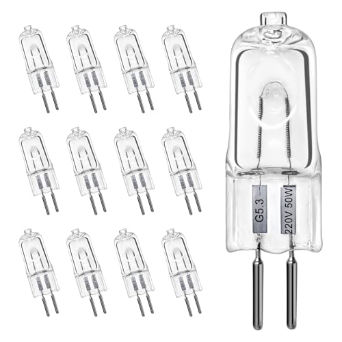 LedWekei G5,3-Halogenlampen, 220 V, 50 W, 2-polige transparente Kapsellampe, dimmbare 2700 K warmweiße Glühbirnen (12er-Pack) von LedWekei