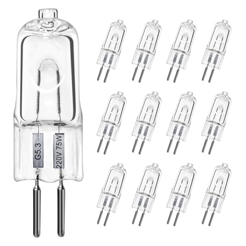 LedWekei G5,3-Halogenlampen, 220 V, 75 W, 2-polige transparente Kapsellampe, dimmbare 2700 K warmweiße Glühbirnen (12er-Pack) von LedWekei