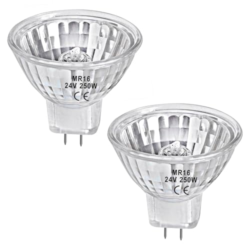 LedWekei GU5.3-Halogenlampen, MR16, 24 V, 250 W, dimmbare 2700 K warmweiße Glühbirnen (Gitter-Reflektorbecher, 2 Packung) von LedWekei