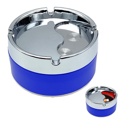 Runder drehbarer Aschenbecher, moderner Farbiger Aschenbecher mit aufklappbarem Deckel für Zigaretten, Asche und Hummeln im Garten, Bar, Büro, Haus (BLU) von Leddy Living