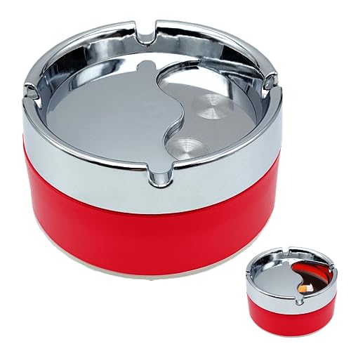 Runder drehbarer Aschenbecher, moderner Farbiger Aschenbecher mit aufklappbarem Deckel für Zigaretten, Asche und Hummeln im Garten, Bar, Büro, Haus (Rot) von Leddy Living