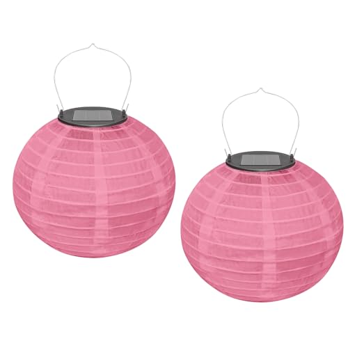 Ledeak 2 Stück Solar Lampions Außen, 20cm Solar LED Laterne Wetterfest Hängend, Polyester Runde Garten Lampions Solar Laterne Outdoor für Garten Terrasse Hochzeit Fest Deko Außendeko (Rosa) von Ledeak