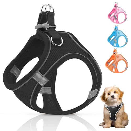 Ledeak Hundegeschirr Kleine Hunde, Reflektierendes Anti Zug Hundegeschirr, Verstellbares Geschirr Hund Katze, Atmungsakti Brustgeschirre für Hunde, Sicherheitsgeschirr Hund (Obsidianschwarz, XXS) von Ledeak