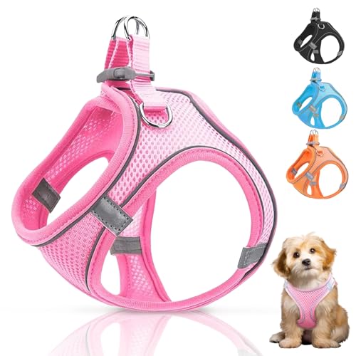 Ledeak Hundegeschirr Kleine Hunde, Reflektierendes Anti Zug Hundegeschirr, Verstellbares Geschirr Hund Katze, Atmungsakti Brustgeschirre für Hunde, Sicherheitsgeschirr Hund (Pink, L) von Ledeak