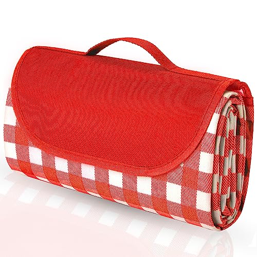 Ledeak Picknickdecke Wasserdicht, 150 x 200cm Stranddecke Sandfrei Picnic Blanket, Faltbar Waschbar Strandmatte Campingdecke mit Tragegriff für Draussen (Rot) von Ledeak