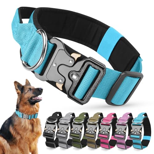 Ledeak Taktisches Hundehalsband mit Griff, Verstellbares Anti Zieh Breites Hunde Halsband Gepolstert, Dog Collar mit Metallschnalle erziehungshalsband für Hunde (Blue, M) von Ledeak
