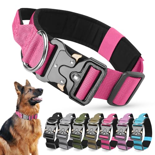 Ledeak Taktisches Hundehalsband mit Griff, Verstellbares Anti Zieh Breites Hunde Halsband Gepolstert, Dog Collar mit Metallschnalle erziehungshalsband für Hunde (Rose Red, XL) von Ledeak