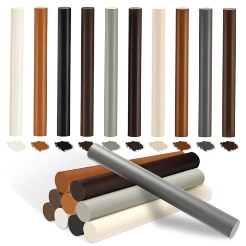 Ledebouk 10× Laminat Reparaturset, Holzwachs Reparatur WachsstäBchen, 10 Farben Weiß Grau Schwarz Parkett Reparaturset, Möbel Und Böden Holzwachs Reparatu, für Kratzer Und LöCher, MöBel Laminat Boden von Ledebouk