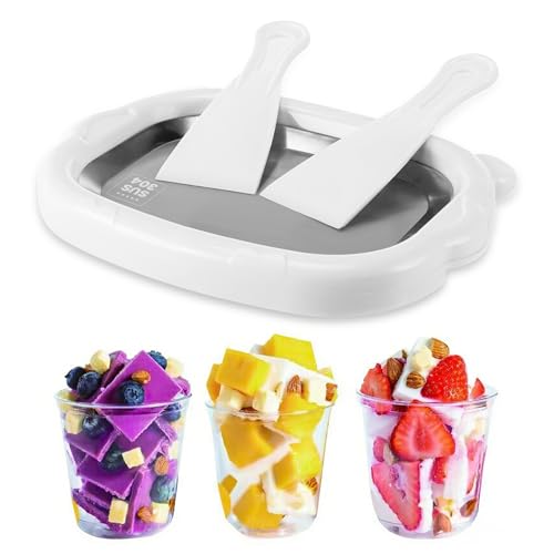 Ledebouk Eisplatte Eis Rolls zum Eis Machen, 21.5×16×4 cm DIY Ice Cream Machine rolls Maker, Kleine Instant Rolled Ice Cream Maker mit 2 Spateln, 304 Edelstahlplatte zum Machen für Kinder Familie von Ledebouk