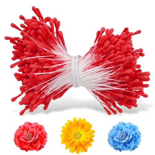 350-400 Stück Rot Pfeifenreiniger Blumen Staubblatt mit Zwei Perlen Köpfen 2mm,Kunstblume Staubblätter zum Basteln,Pfeifenreiniger Zubehör,DIY Tulpe Blumenstrauß Pfeifenreiniger Blumen Zubehör von Ledebouk