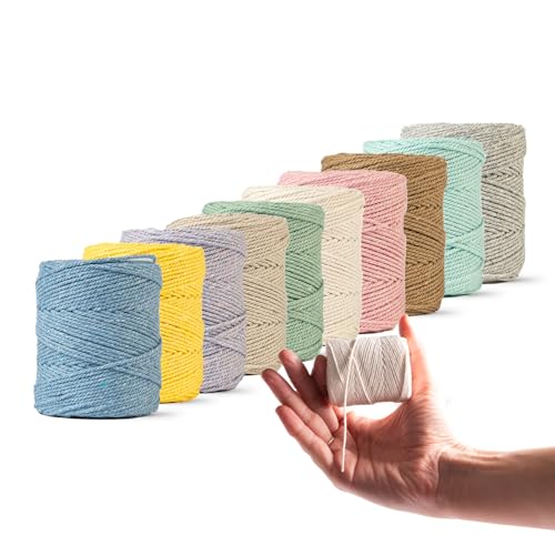 LEDENT Makramee Garn (1mm, 10x65m, Set 10 Farben) - Doppelt gedrehtes Seil aus 100% recyceltes Baumwolle - Makramee Garn Satz 10 kleine Rollen mit Erdtönen von Ledent