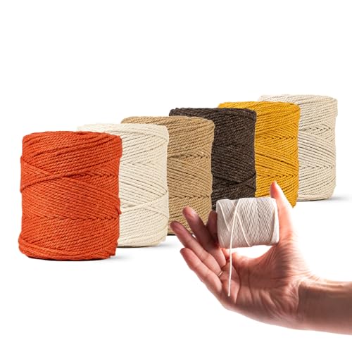 LEDENT Makramee Garn (1mm, 6x65m, Set 6 Farben) - Doppelt gedrehtes Seil aus 100% recyceltes Baumwolle - Makramee Garn Satz 6 kleine Rollen mit Pastellfarben von Ledent