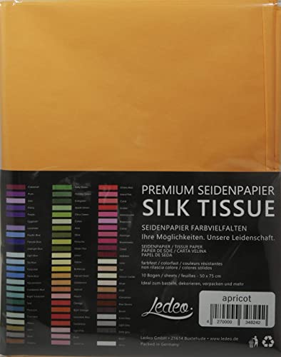 Premium Seidenpapier Silk Tissue - 10 Blatt (50 x 75 cm) - Farbe auswählbar (Apricot) von Ledeo Silk Tissue