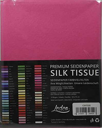 Premium Seidenpapier Silk Tissue - 10 Blatt (50 x 75 cm) - Farbe auswählbar (Cerise) von Ledeo Silk Tissue