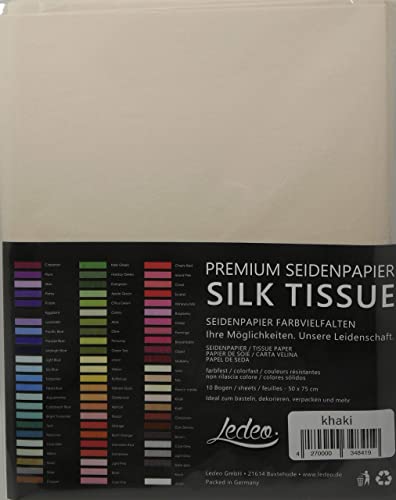 Premium Seidenpapier Silk Tissue - 10 Blatt (50 x 75 cm) - Farbe auswählbar (Khaki) von Ledeo Silk Tissue