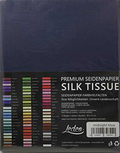 Premium Seidenpapier Silk Tissue - 10 Blatt (50 x 75 cm) - Farbe auswählbar (Midnight Blue) von Ledeo Silk Tissue