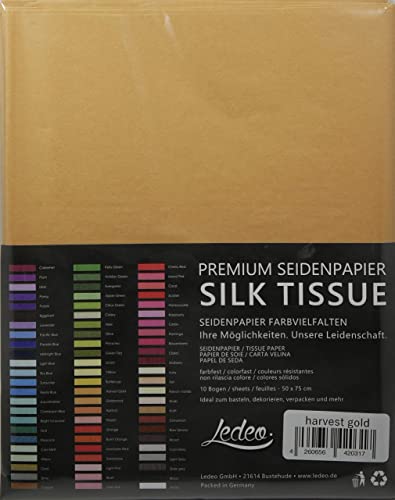 Premium Seidenpapier farbig Silk Tissue - 10 Blatt (50 x 75 cm) - Farbe auswählbar (Harvest Gold) von Ledeo Silk Tissue