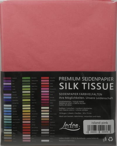 Premium Seidenpapier farbig Silk Tissue - 10 Blatt (50 x 75 cm) - Farbe auswählbar (Island pink) von Ledeo Silk Tissue
