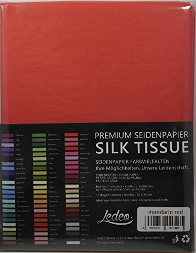 Premium Seidenpapier farbig Silk Tissue - 10 Blatt (50 x 75 cm) - Farbe auswählbar (Mandarin red) von Ledeo Silk Tissue