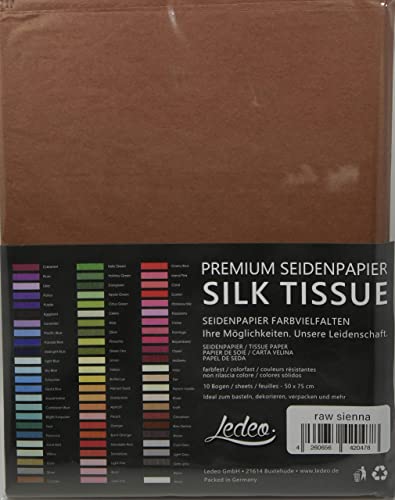 Premium Seidenpapier farbig Silk Tissue - 10 Blatt (50 x 75 cm) - Farbe auswählbar (raw Sienna) von Ledeo Silk Tissue