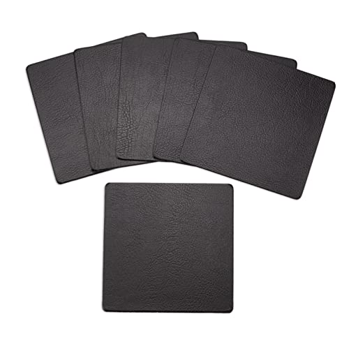 Lederfabrik Garnier® Glasuntersetzer eckig quadratisch 6er Set, Leder (Bonded Leather) Coaster Getränkeuntersetzer Untersetzer - Farbe: schwarz, 10x10cm, abwischbar Made in Germany (Schwarz) von Lederfabrik Garnier