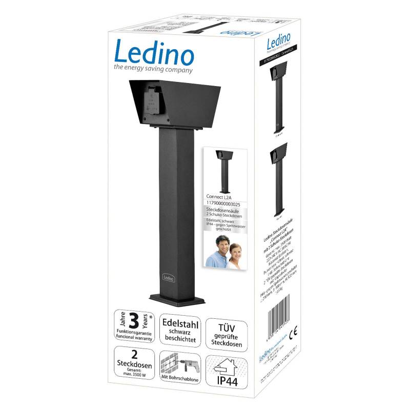 Steckdosensäule Connect L2 mit 2 Dosen, schwarz von Ledino