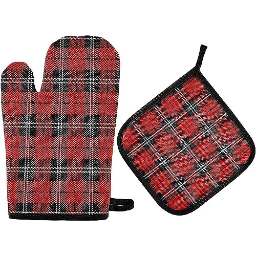 Handschuhe Und Topflappen-Set Rotes Schottenkaro Kariert Kochhandschuhe Waschbarer Handschuh Neuheit Topfhandschuhe Für Dekoration Grillen Backen von Ledong Nixile Trading Co., Lt