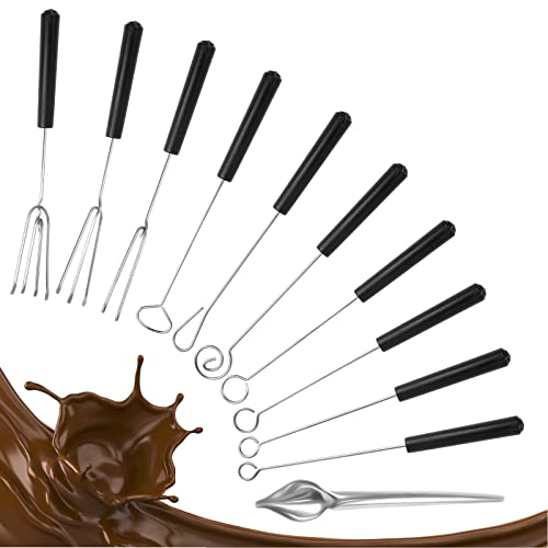10Pcs Schokolade Gabel Edelstahl Pralinenbesteck Tauchgabel Schokolade Gabel Set Schokoladengabel mit 1* Bleistiftlöffel für Handgemachte Pralinen und Trüffe von Ledoo