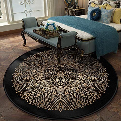 Ledph Runder Schwarzer Mandala Teppich Innen Und AußEn Ethnisch Einfach FüR Wohnzimmer Schlafzimmer Kuche Kissen Yoga Weich Teppiche rutschfeste Vorleger Vintage Dekoration, Waschbarer,40CM von Ledph