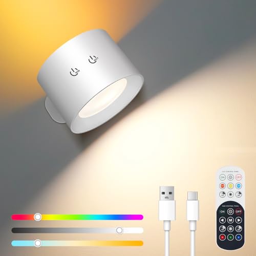 LED Wandleuchte Innen, Akku Wandlampe Ohne Stromanschluss mit Fernbedienung, 12 RGB Touch Control Wandleuchten, Kabellos Nachttischlampe mit 3 Farbmodi, Timer-Funktion 360° Drehbare Dimmbar, 1 Stück von Ledronix