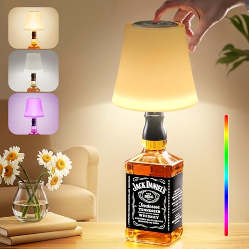 Ledronix LED Flaschenlampe Kabellos, IP54 Aufladbar Akku Flaschenlicht Aufsatz, 3 Farbmodi mit RGB Tischlampe Stufenlose Dimmbare Nachttischlampe für Esszimmer, Wohnzimmer, Schlafzimmer von Ledronix