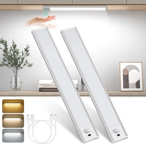 Ledronix Unterbauleuchte Küche LED mit Bewegungsmelder, 56 LED Handwellensensor Schrankbeleuchtung, 3 Farbtemperaturen Dimmbar, 30cm 2200mAh USB Wiederaufladbar mit Magnetische Lichtleiste, 2 Stück von Ledronix