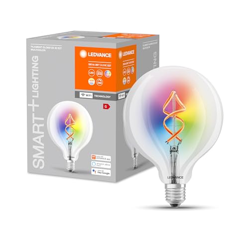LEDVANCE Smarte LED-Lampe mit Wifi Technologie, E27, RGB-Farben änderbar, Globeform, Farbiges Filament als Stimmungslicht, Ersatz für herkömmliche 30W-Glühbirnen, steuerbar mit Alexa, 1 er von Ledvance