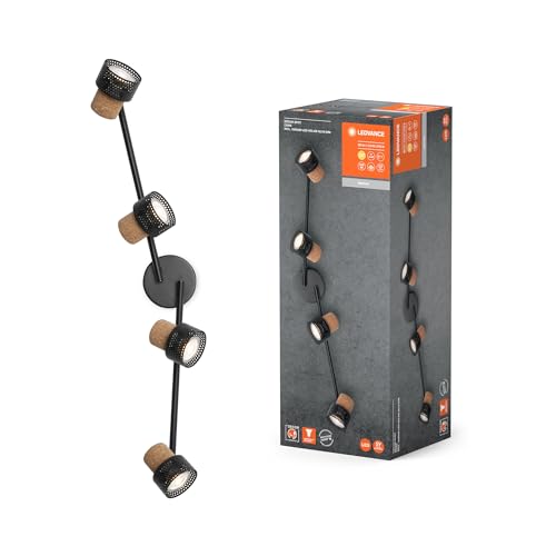 LEDVANCE DECOR SPOT CORK, 4 x 3,4W, 920lm, schwarz, Spotleuchte, verstellbare Köpfe, vielseitig anwendbar, Innenraumspot, austauschbare LED-Lampen, dimmbar, warmweiße Lichtfarbe, GU10 von Ledvance