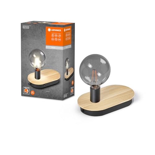 LEDVANCE DECOR Wood Table Tischleuchte TOUCH USB, schwarz, E27 Sockel für den einfachen Austausch des Leuchtmittels, kann mit einfacher oder smarter Lampe bestückt werden, Schutzklasse IP20 von LEDVANCE