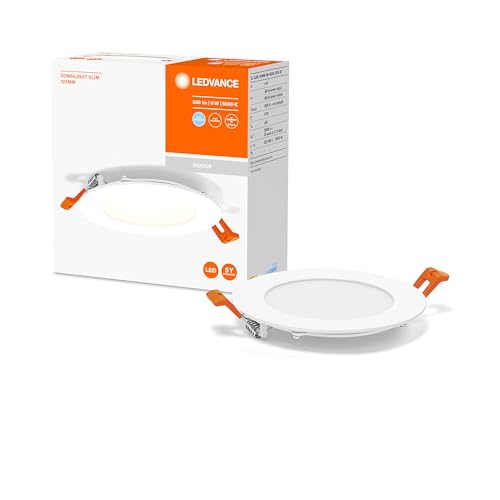 LEDVANCE LED SPOT INTEGRATED SLIM Ø 12cm, Einbaustrahler Spot für sämtliche Innenbereiche, 8W, Farbtemperatur 6500K, 550 Lumen, 240V, flaches modernes Design, inkl. Klemmvorrichtung, weiß von LEDVANCE