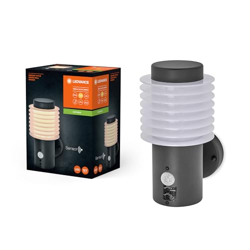 Ledvance ENDURA STYLE RONDO WALL Außenleuchte, 9,5W, 700lm, Wandleuchte, dunkelgrau, Bewegungsmelder, Tageslichtsensor, IP44 Schutzklasse, 3.000K Farbtemperatur, warmweiße Lichtfarbe von Ledvance