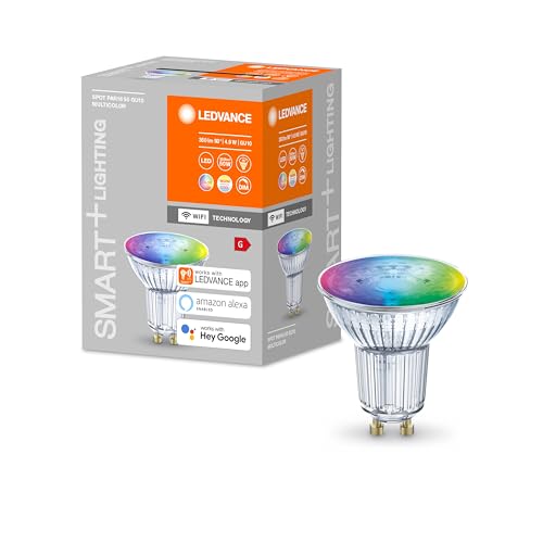 LEDVANCE Smarte LED-Reflektorlampe mit WiFi Technologie, Sockel GU10, Lichtfarbe änderbar (2700-6500K), RGB Farben änderbar, Dimmbar, ersetzt Reflektorlampen mit 50 W, SMART+ WiFi SPOT RGBW, 1er-Pack von LEDVANCE