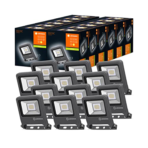 Ledvance LED Fluter, Leuchte für Außenanwendungen mit 10 Watt, Dunkelgraues Aluminium Gehäuse, Warmweiß, 125,0 mm x 101,0 mm x 29,0 mm, ENDURA FLOOD, 12er-Pack, Multipack von Ledvance