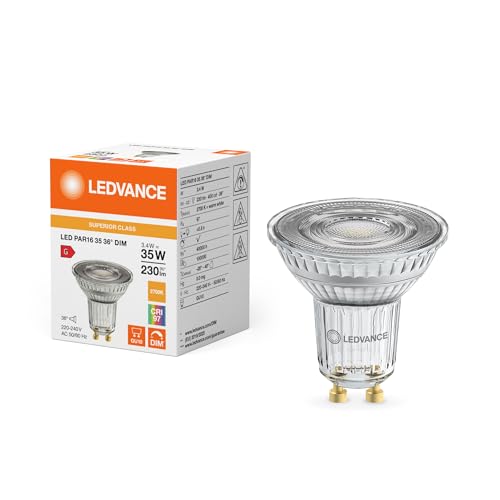 Ledvance Superior LED-Spot Reflektor GU10 PAR16 3.4W 230lm 36D - 927 Extra Warmweiß | Höchste Farbwiedergabe - Dimmbar - Ersatz für 35W von Ledvance