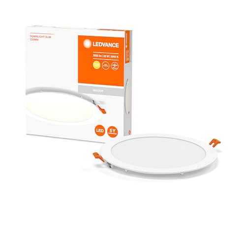 Ledvance Downlight LED: für Decke, RECESS SLIM DOWNLIGHT / 22 W, 220…240 V, Ausstrahlungswinkel: 110, Warm weiß, 3000 K, Gehäusematerial: POLYPROPHYLENE (PP)/POLYAMID, IP20 von Ledvance