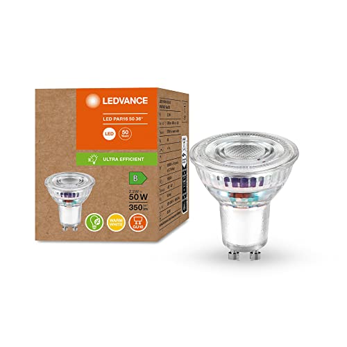 LEDVANCE LED Stromsparlampe, PAR16 Reflektor mit GU10 Sockel, Warmweiß (3000K), 2,1 Watt, ersetzt herkömmliche 50W-Leuchtmittel, besonders hohe Energieeffizienz und stromsparend, 6er-Pack von Ledvance